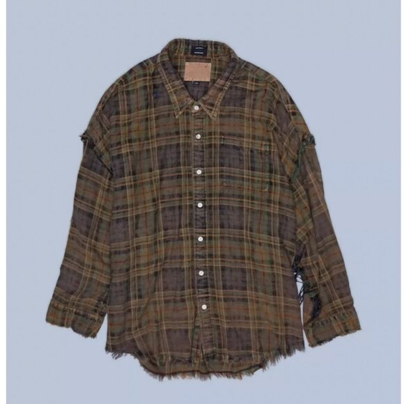 R13 Tops - NWT R13 Shredded Seam Drop Neck Shirt Teal Navy Yellow Plaid Brown